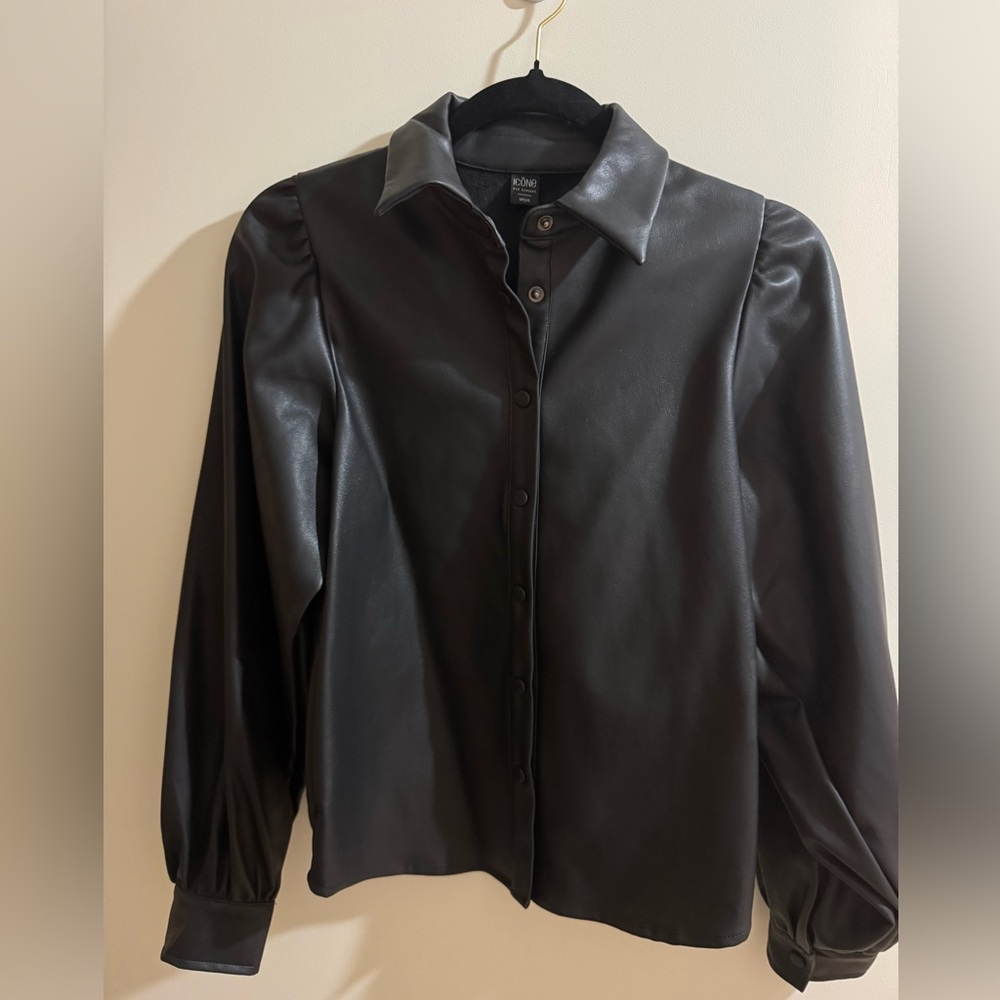 ICONE Black Faux Leather Shirt